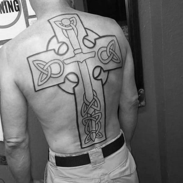 Mens Full Back Celtic Cross Sword Tattoo Design