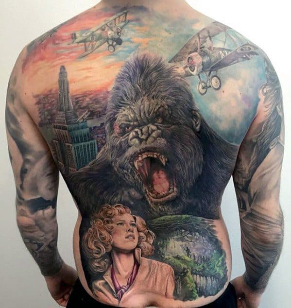 Mens Full Back Cool King Kong Tattoo Ideas