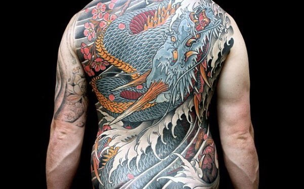Mens Full Back Devilish Water Monster Tattoo