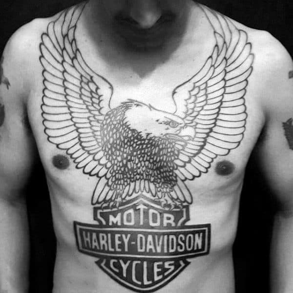 Mens Full Chest Harley Davidson Logo With Eagle Tattoos