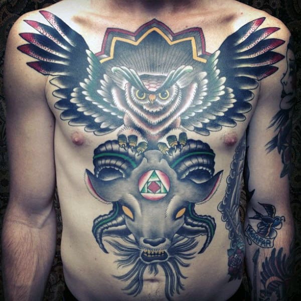 70 Owl Chest Tattoo Designs For Men - Nocturnal Ink Ideas