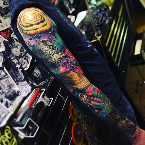 Mens Full Sleeve Fantastic Astronaut In Space Tattoo
