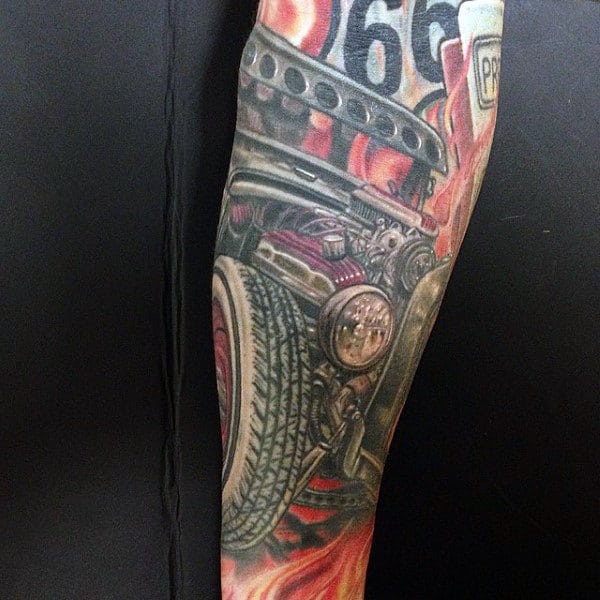 Mens Full Sleeves Colorful Hot Rod Tattoo