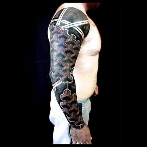 Mens Full Sleeves Interesting 3D Blocks Tattoo
