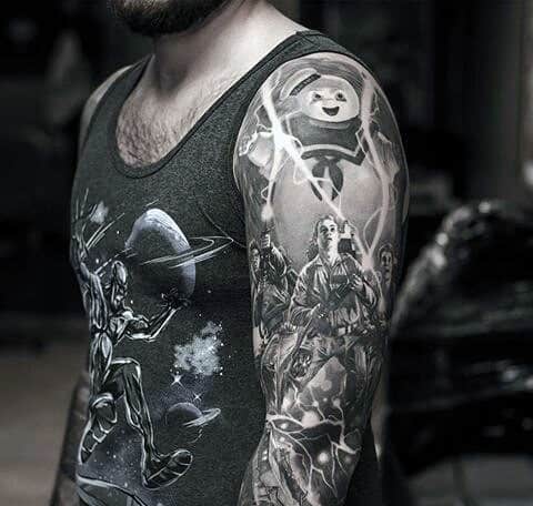 Mens Full Sleeves Interesting Black White Tattoo Design Inspiration
