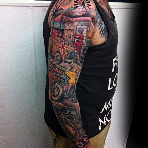 Mens Full Sleeves Knockout Hot Rod Tattoo