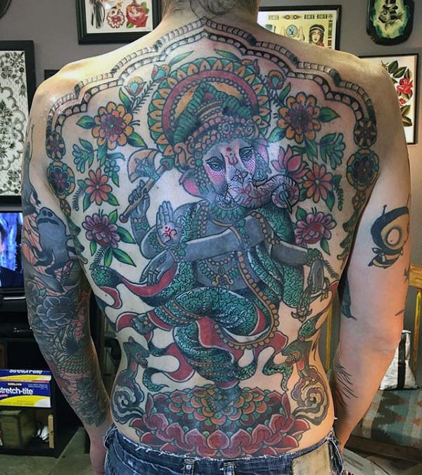 Mens Ganesh Full Back Tattoo Ideas