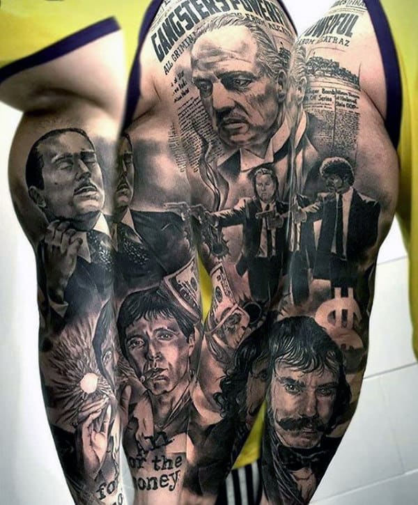 Mens Gangster Themed Full Sleeve Tattoo