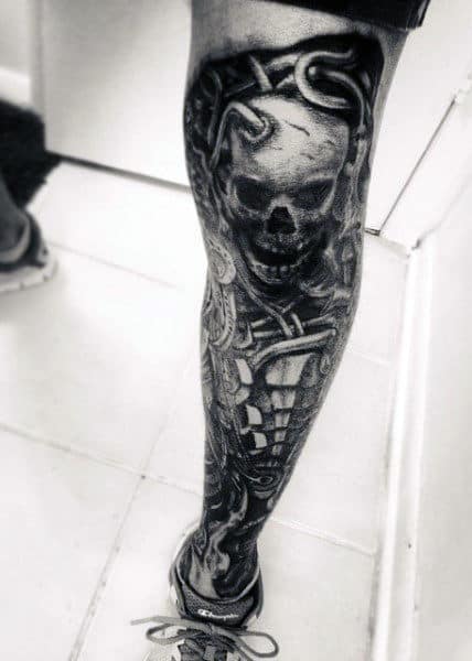 Men's Gear Tattoos Leg Sleeve