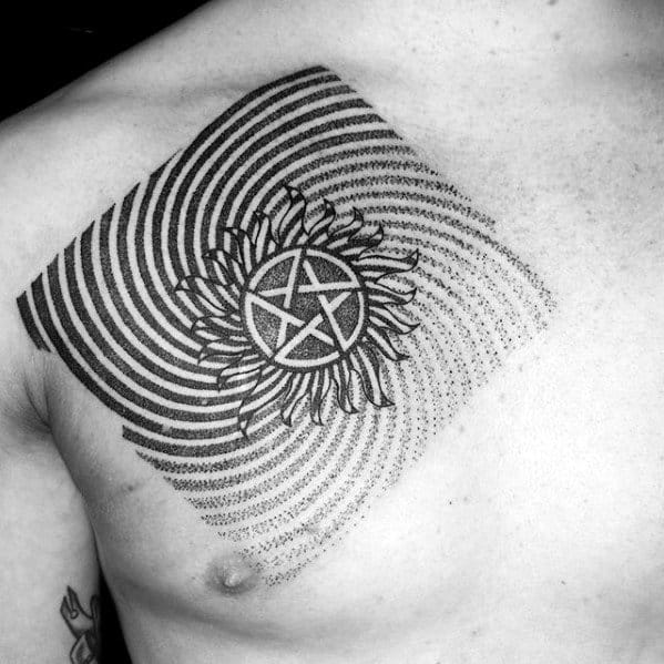 Mens Geometric Anti Possession Chest Tattoo