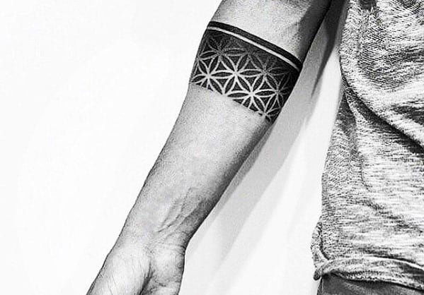 Mens Geometric Flower Of Life Forearm Band Tattoo