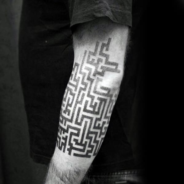 Mens Geometric Maze Forearm Tattoo Design Ideas