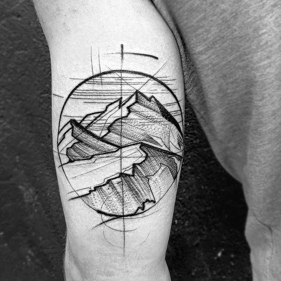 Mens Geometric Mountain Tattoo Design Inspiration