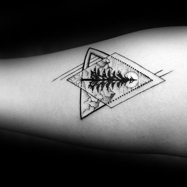 Mens Geometric Simple Tree Tattoo On Arm