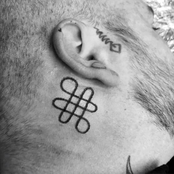 Mens Geometrical Loop Black Ink Face Tattoo