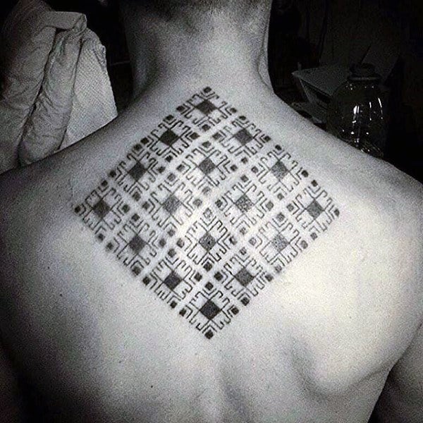Mens Geometrical Pattern Factal Upper Back Tattoos