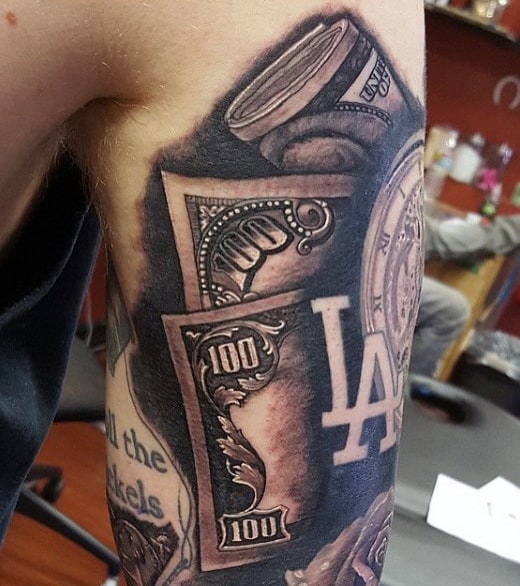 Men's Get Money Tattoos On Upper Arm