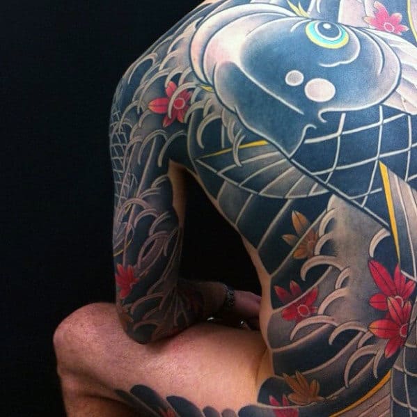 Mens Giant Koi Fish Water Wave Japanese Full Back Tattoo Designs