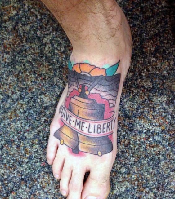 Mens Give Me Liberty Bell Foot Tattoos