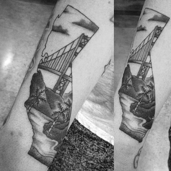 Mens Golden Gate Bridge California Arm Tattoo