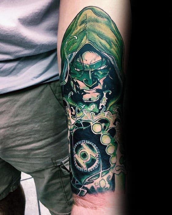 Mens Green Lantern Inner Forearm Tattoo