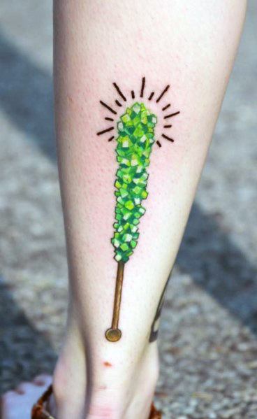 Mens Green Rock Candy Tattoos On Back Of Leg