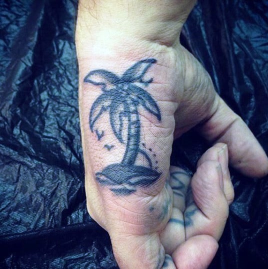 Mens Grey Palm Tree Tattoo On Hands
