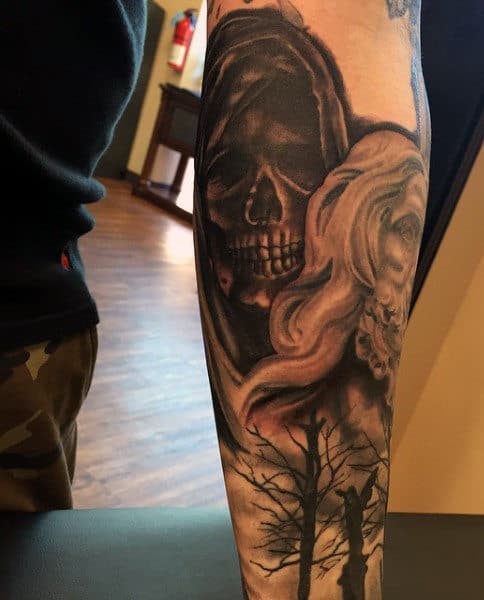 Men's Grim Reaper Tattoo Outline