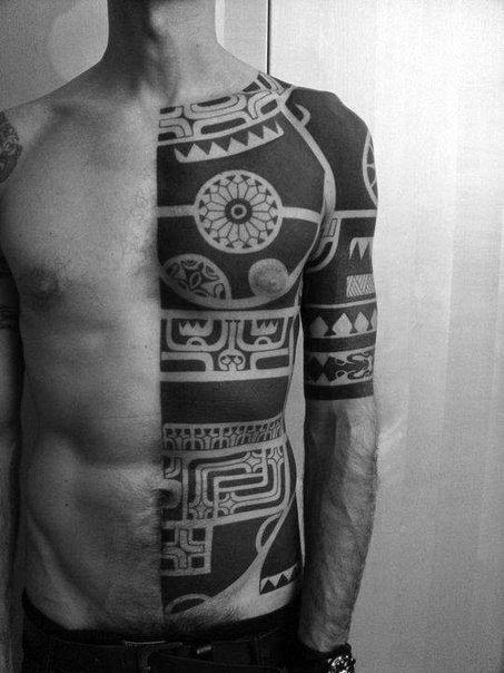 Mens Half Chest Tribal All Black Tattoos