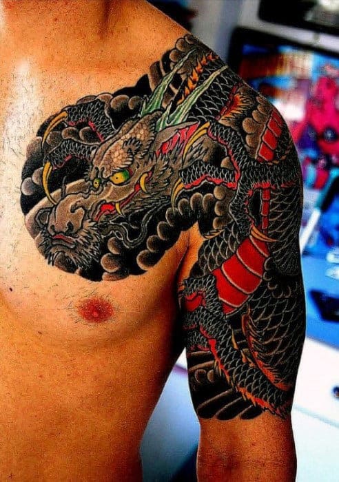 mens-half-sleeve-and-chest-japanese-dragon-tattoos