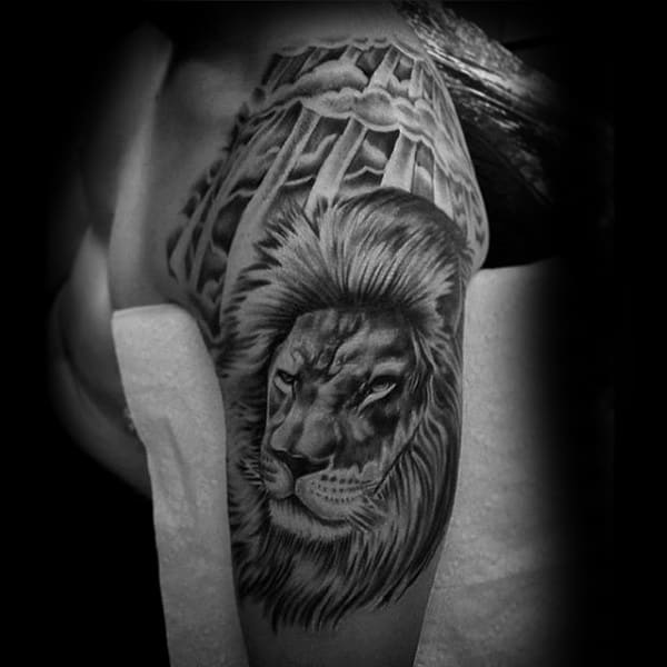 Mens Half Sleeve Lion Sun Rays Tattoo