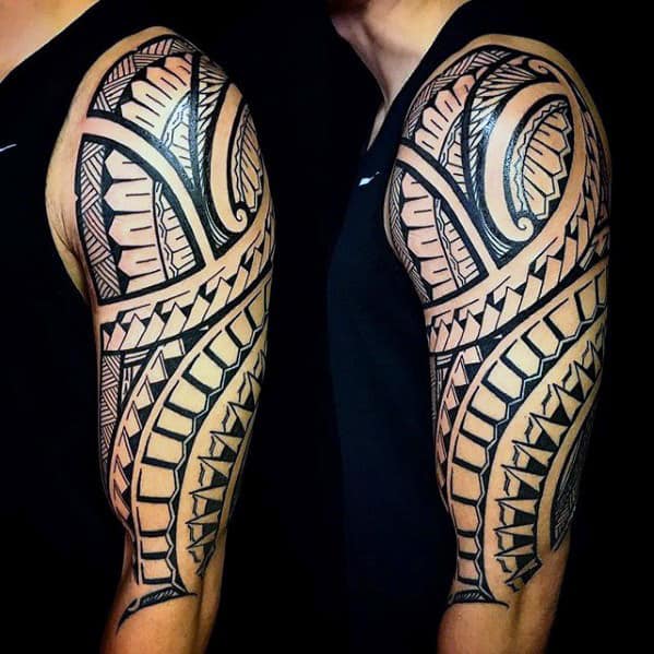 Mens Half Sleeve Polynesian Tribal Arm Tattoos