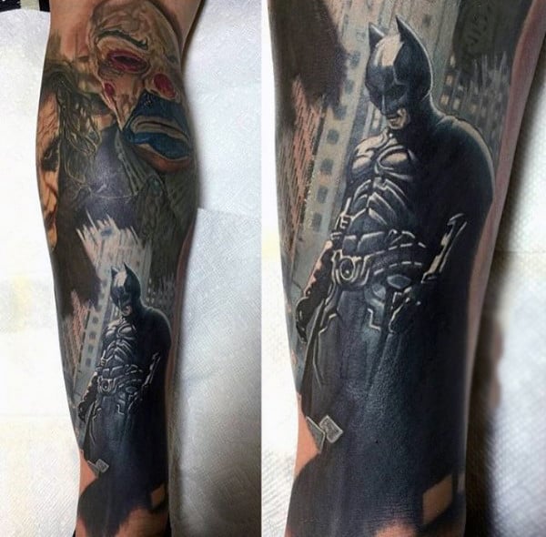 Mens Half Sleeve Realistic Batman Tattoo Design Inspiration