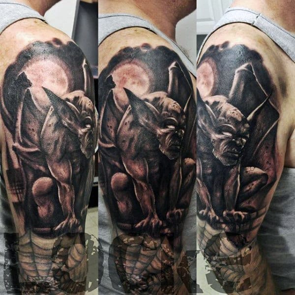 Mens Half Sleeve Tattoo With Gargoyle Design