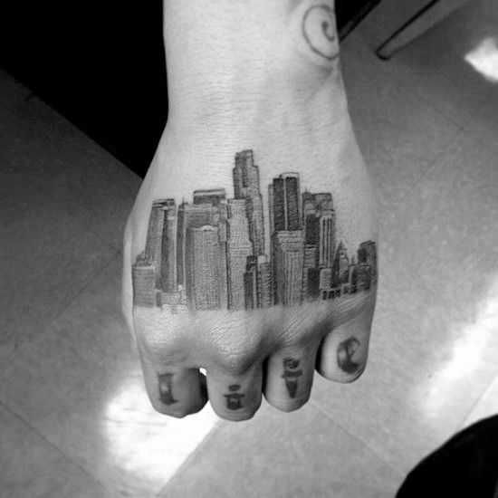 Mens Hand City Skyline Tattoo