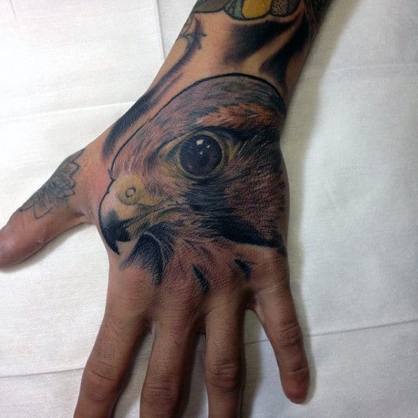 Mens Hand Falcon Tattoo Ideas
