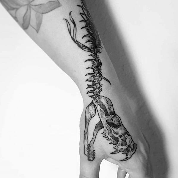 Mens Hand Tattoos Snake Skeleton