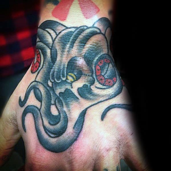 Mens Hand Traditional Octopus Tattoos