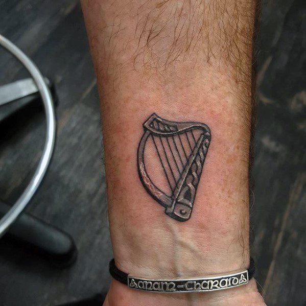 Mens Harp Tattoo Ideas Wrist Detailed Small