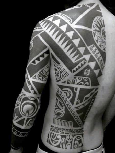 Mens Hawaiian Tribal Back Tattoos Half Sided