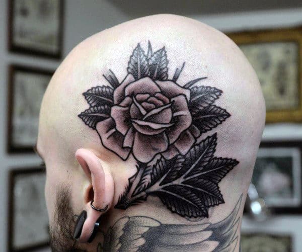 Mens Head Traditional Rose Tattoos