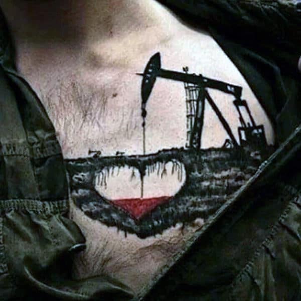 Mens Heart Oilfield Upper Chest Tattoo Designs