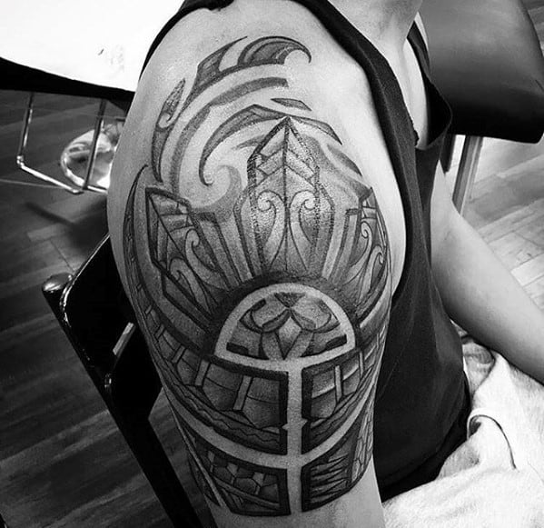 Mens Heavily Shaded Polynesian Tribal Arm Tattoos