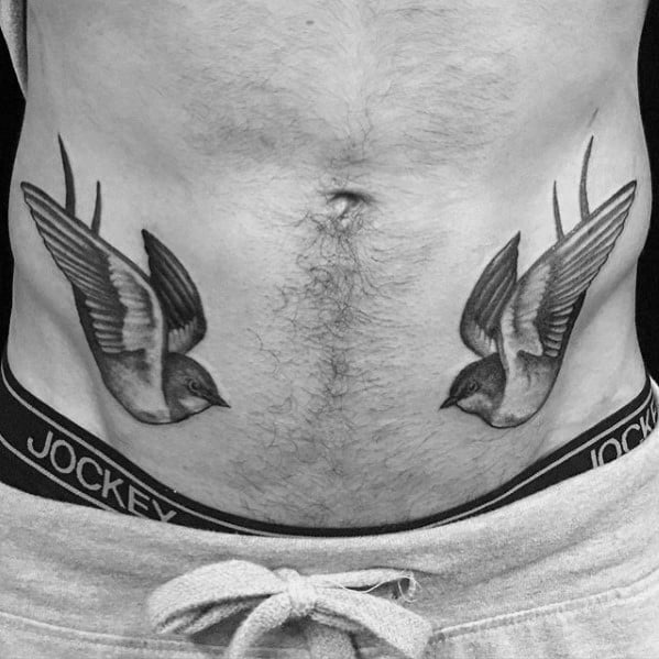 Mens Hip Traditional Bird Tattoos