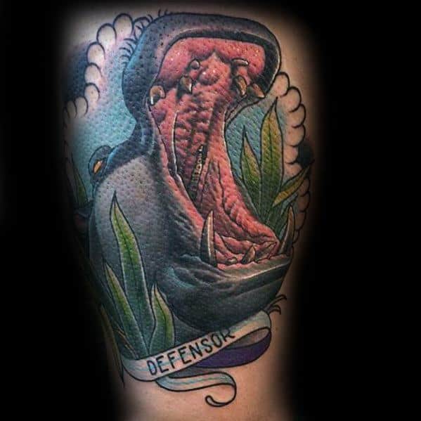 Mens Hippo Thigh Tattoo Design Ideas