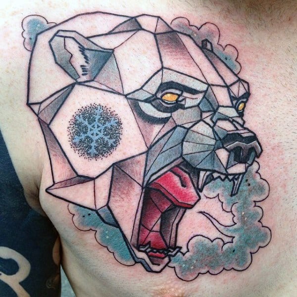Mens Ice Polar Bear Geometric Chest Tattoo Designs