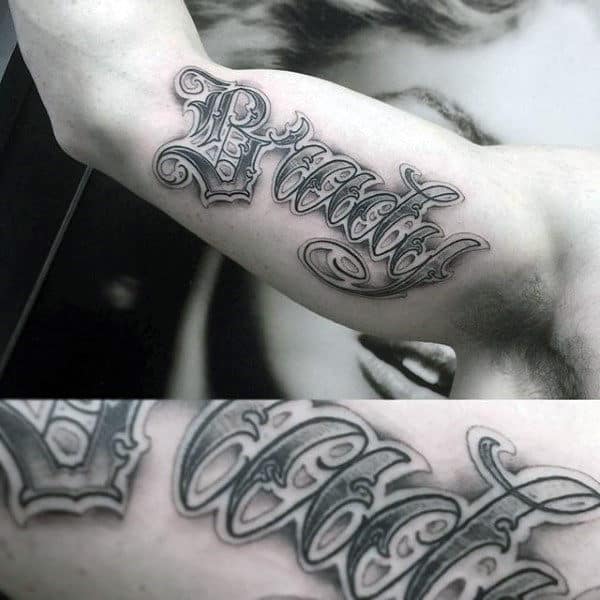 Mens Inner Arm Last Name Brady Bicep Tattoos