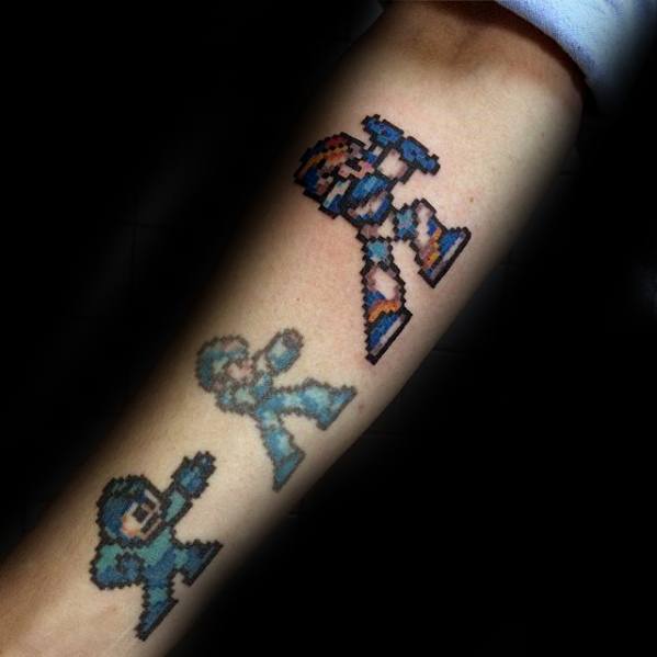 Mens Inner Forearm 8 Bit Megaman Tattoo Design Ideas