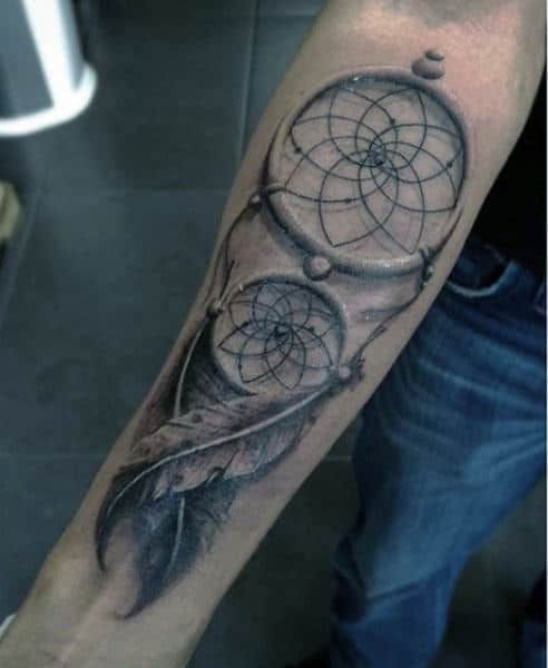 Mens Inner Forearm And Wrist Dreamcatcher Shaded Black Ink