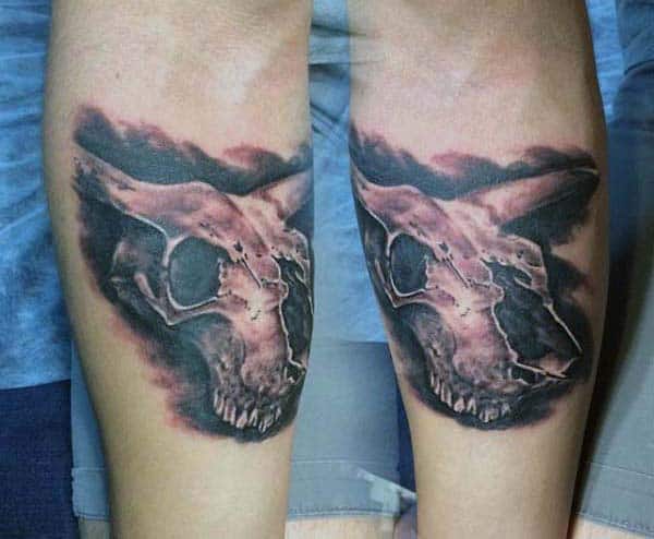 Mens Inner Forearm Bull Skull Tattoos